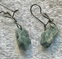 Vintage Mayan Aztec Mask Head Dangle Earrings Green Face Jade (?) Stone Silver