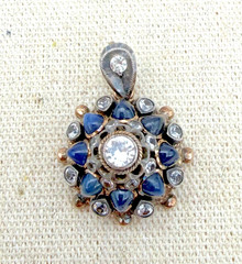 Antique Victorian Lapis Lazuli & Colorless Gemstone Cluster Pendant Mixed Metal