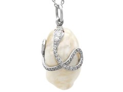 Antique Natural Saltwater Pearl, Ruby and 0.68Ct Diamond, Platinum Pendant