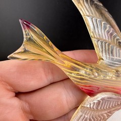 Vintage Lucite Bird Brooch Red Yellow Nice
