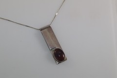 Vintage MCM Studio Artisan Cabochon Amethyst Pendant on Chain Sterling Silver
