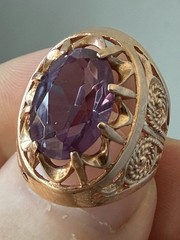 Vintage USSR 14K 583 Gold Alexandrite Ring Soviet Russian Jewelry