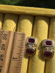 Vintage Avon Glamorous Touch Gold Tone Earrings Pierced Huggies Garnet Glass