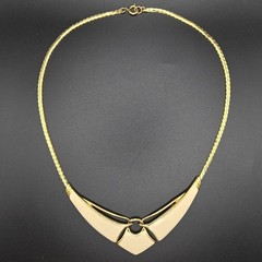 Trifari Vintage Gold Tone Cream Enamel Geometric Necklace Herringbone 18 Inch