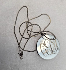 Sterling Silver Disk Pendant Monogram CMG 18″ Vtg Necklace Signed Thomae Co TC