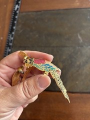 Cloisonné Enamel Parrot Brooch Pin And Earrings Set Gold tone Tropical