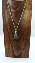 Joan Rivers Egg Pendant Necklace Grey Crystal Gold tone Chain Retired 28 in