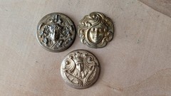 Art Deco Brass Stamped Findings Women’s Faces Set Of 3 For Brooch Or Pendant