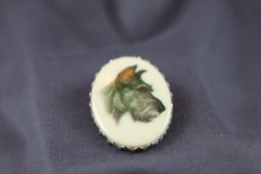 Vintage Porcelain Gold Tone Oval Brooch Scottish Terrier Dog 1.75”