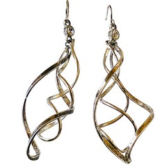 Vintage Earrings Spiral Twist Long Drop Rhinestone French Wire Silver Tone