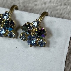 VTG Austrian Made, Stamped, Screw Back Amethyst/Blue Rhinestone Cluster, NICE
