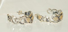 Vtg WM Co. Wheeler Western Two Tone Sterling Silver 12K Gold Hoop Earrings