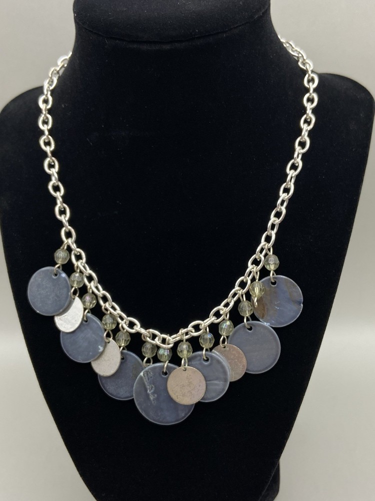 Vintage Boho Chic Silver Tone Medallion Blue Bead Necklace