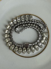 Vintage Clear Rhinestone Choker Necklace Marquise Cut Silver Tone Tennis Chain