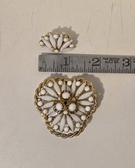 Vintage Goldtone White Navette Brooch And Clip-on Earrings Set Juliana Style