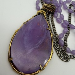 Vtg The Love Witch Brutalist Purple Faux Amethyst Lucite Pendant Necklace