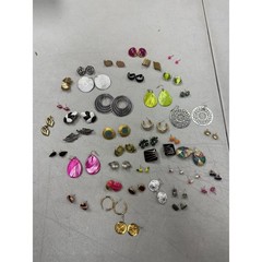 Vintage Estate Gold Silver Tone Enamel Hoop Stud Dangle Drop Earrings Lot of 41