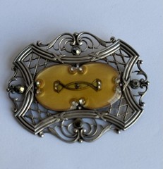 VTG Pierre Bex / Catherine Popesco Style Deco Nouveau Enamel Bar Pin Oval Brooch