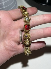 Vintage Victorian Revival Metal Tone Multi Gem Slide Bracelet Sz 7