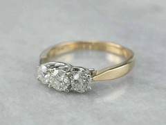 Art Deco Style Lab Created Diamond Three-Stone 14K Yellow Gold FN Wedding Ring