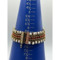 Vintage Hobe Bracelet Multicolor Rhinestone Gold Tone READ