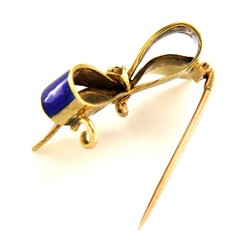 Antique 15k Yellow GOLD Guilloche Enamel and Pearl Victorian Ribbon Bow Brooch