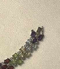 Vintage 925 Sterling Silver Gold Vermeil Multi Natural Gemstone Bracelet 8″