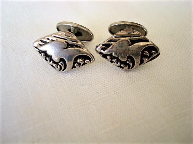 Vintage Antique Silver Tone Black Cufflinks KJ