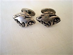 Vintage Antique Silver Tone Black Cufflinks KJ