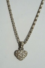 vtg Pave Crystal Necklace Heart Rhinestone Pendant Silver Tone Chain 18″