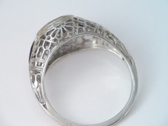 VINTAGE ART DECO 18K WHITE GOLD SAPPHIRE FILIGREE SEMI MOUNT RING 5 1/2