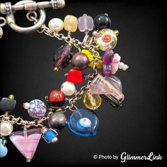 Vintage Artisan Cluster Bead Charm Bracelet Lampwork Glass Pearl Toggle