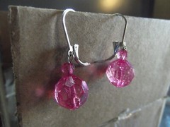 1 Pair Old .75″in Acrylic Pink Hexagon Dangle Earrings