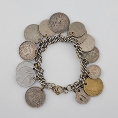 Vintage Coins From Around the World Charm Bracelet Souvenir 1924 to 1956 7.5″