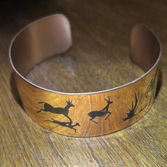 Vintage Copper Cuff Bracelet With African Hunters And Animals One Size Fits All