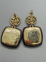 Monet Black and Gold Tone Scroll Design Post Dangle Earrings 1.50″