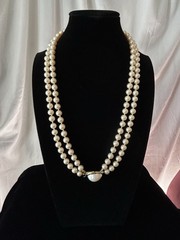 Vintage Double Strand Faux Pearl Necklace Mabe Cabochon Clasp 10mm 107.52g