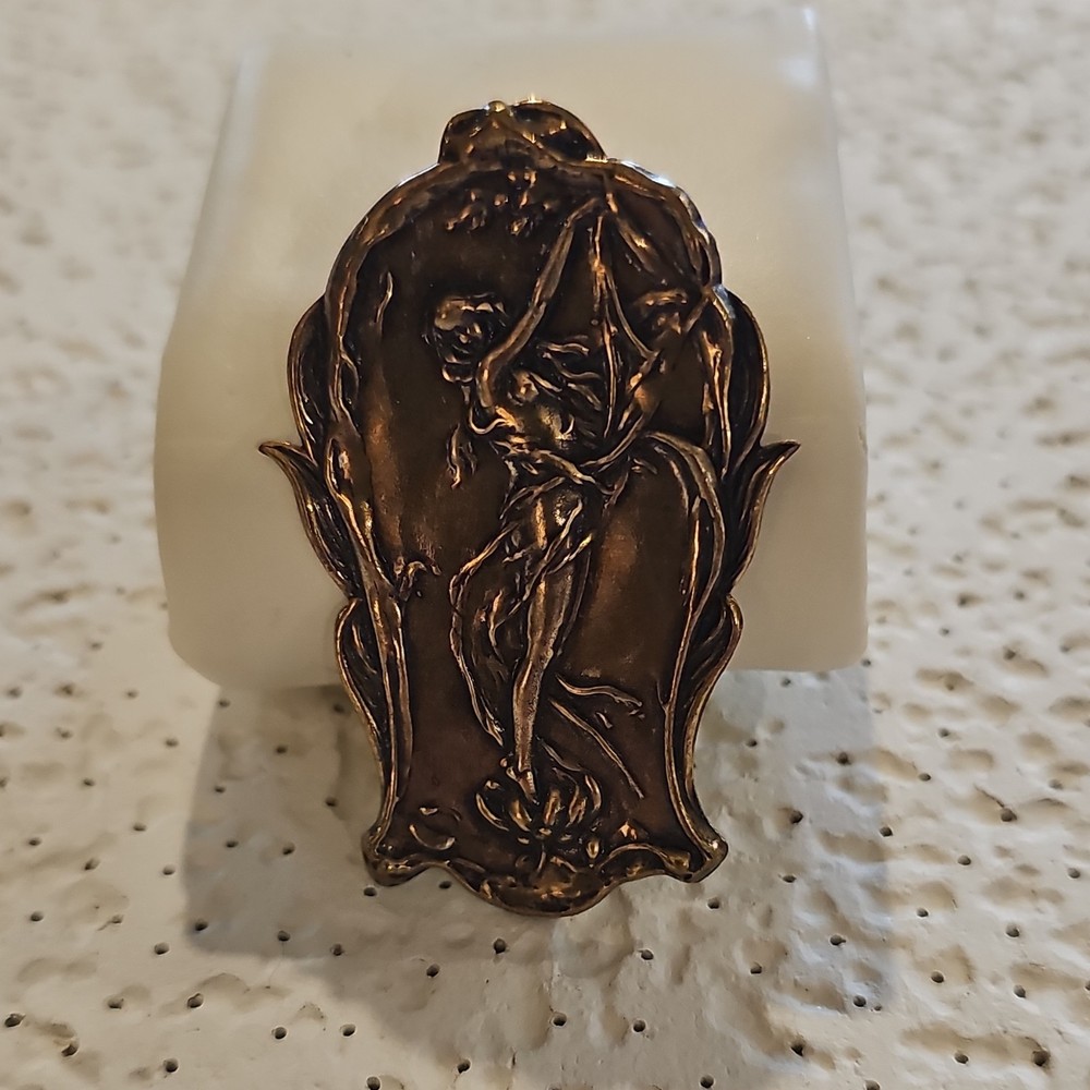 Vintage Art Nouveau Bronze Brooch Nude Figure Asymmetrical Pin for Women Fashion