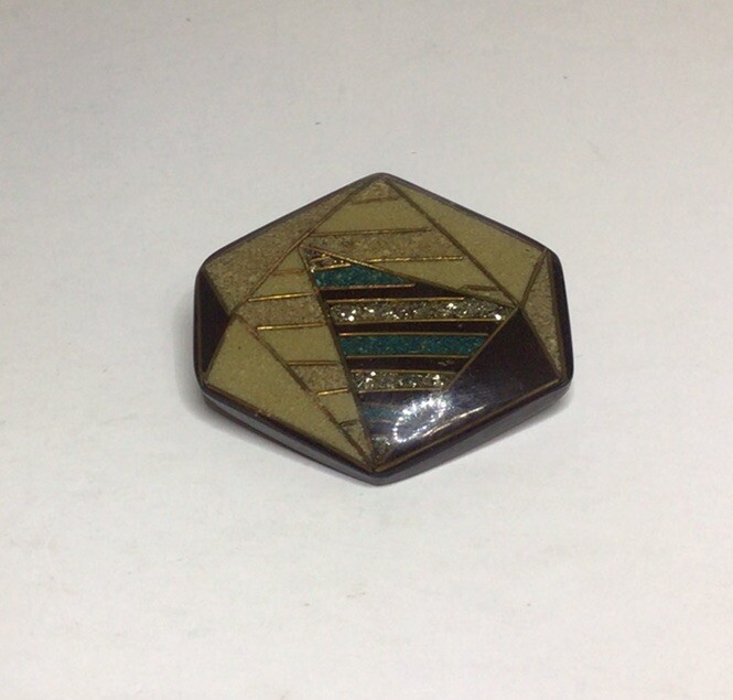 Abstract Lucite Acrylic Pin Brooch Hexagon Shaped 1 7/8 Inch x 1 7/8 Inch Vtg