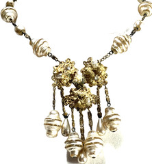 VTG 20s Choker Necklace 15″ Length, Beads, Pearls, Chain, Ornate Pendant