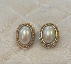 Vintage YSL Yves Saint Laurent Mabe pearl Gold Tone Post Earrings Posts At Angle