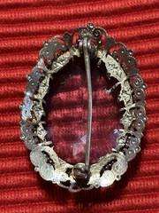 Vintage Oval London Blue Topaz Gem Stone Brooch W/ Silvertone Filigree