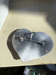 VTG 3” RHINESTONE, GOLD PLATED & PEWTER HEART Pin/Pendant- Costume Jewelry