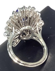 18K White Gold 5.90ctw Oval Blue Sapphire & Tapered Baguette Diamond Ring
