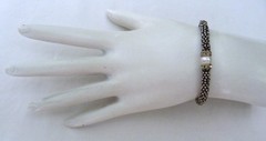 STERLING SILVER CAVIAR BEADS PEARL CHANNEL SET CRYSTALS BRACELET ~ 7 1/8″ LONG