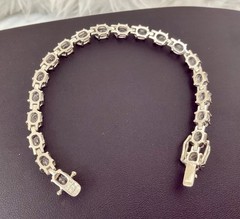 White Topaz Sterling Silver Oval Stones Prong Set Tennis Bracelet Thailand 7.4″