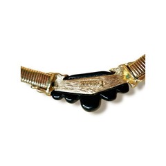 Vtg Napier Black Lucite Gold Tone Ribbed Omega Chain Collar Choker Necklace 80s