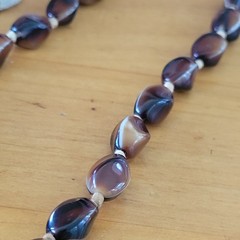 Vintage 1960s Banded Agate Sardonyx Bead Necklace Knotted 18in 28g
