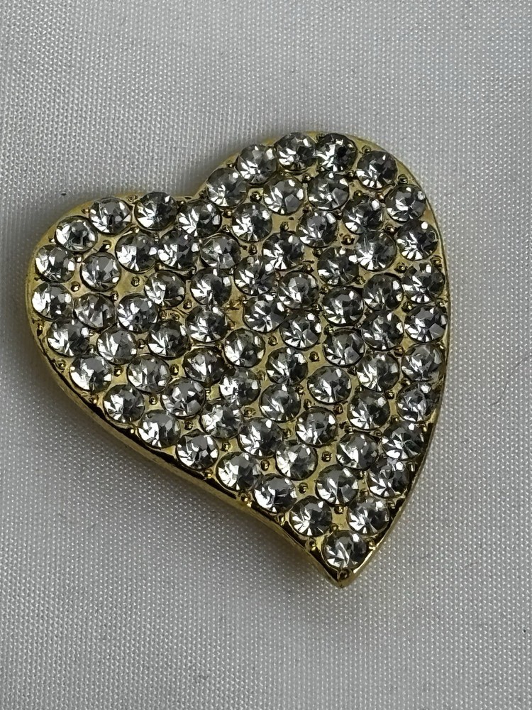 Vintage Gold Rhinestone Heart Button Brooch Back – Sewing Craft Embellishment