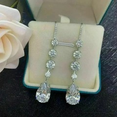 Art Deco Style Lab Created Diamond Wedding Drop Earrings 14K White Gold FN